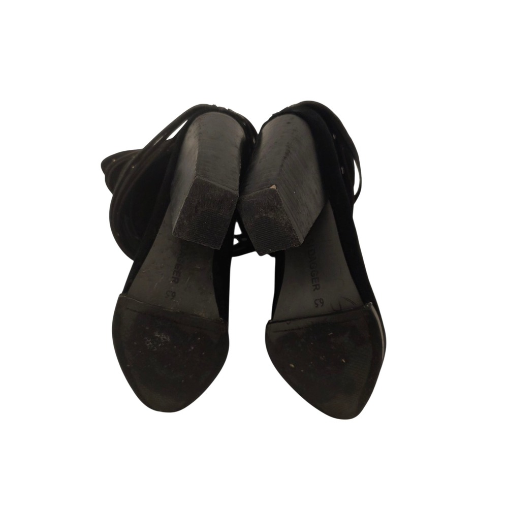 Kelsi Dagger Black Suede Fringe Ankle Boots Block Heel Zip Size 6.5 - Picture 4 of 8